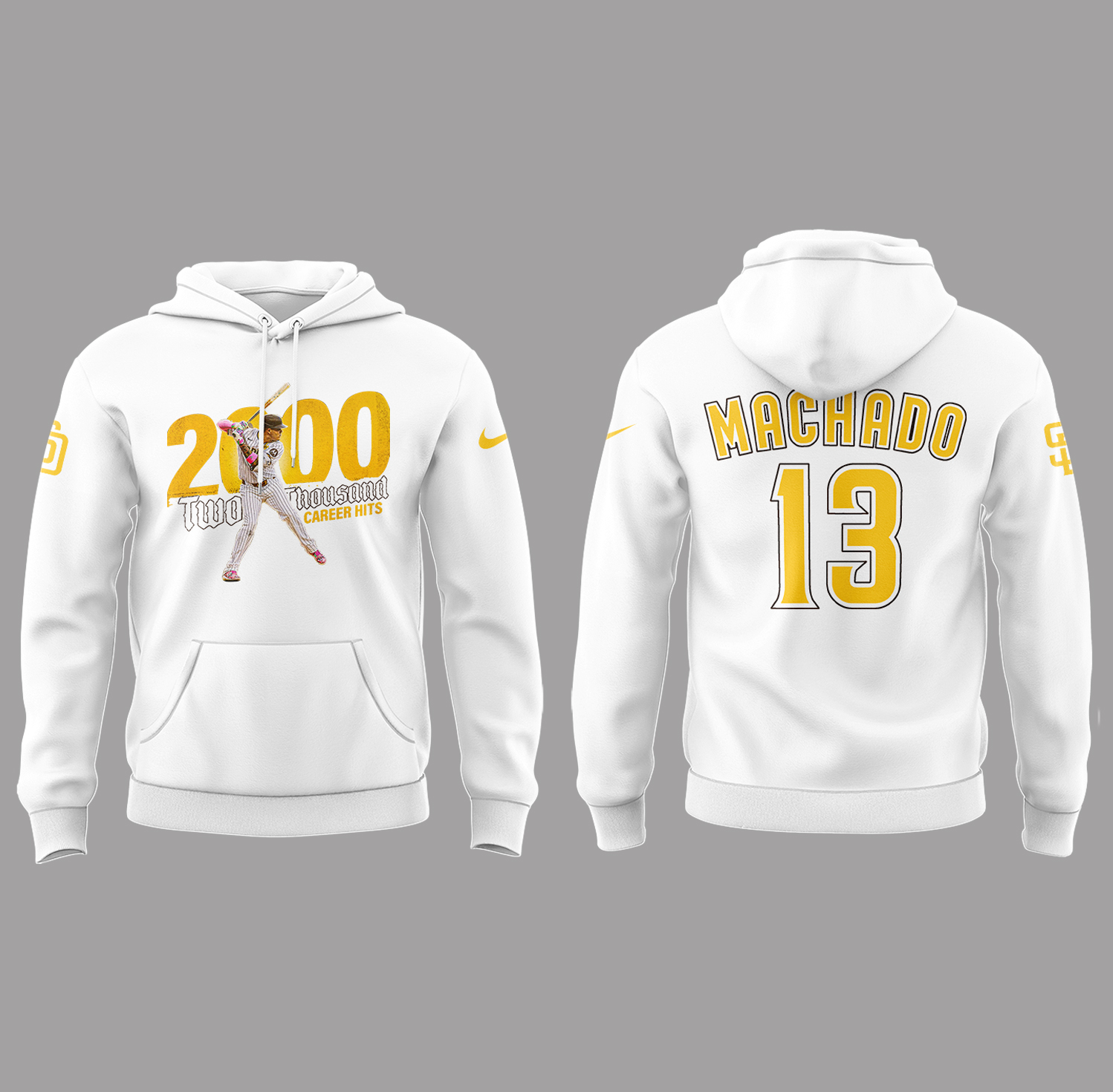 San Diego Padres Machado 2000 Career Hits Hoodie - White San Diego Padres Machado 2000 Career Hits Hoodie - White