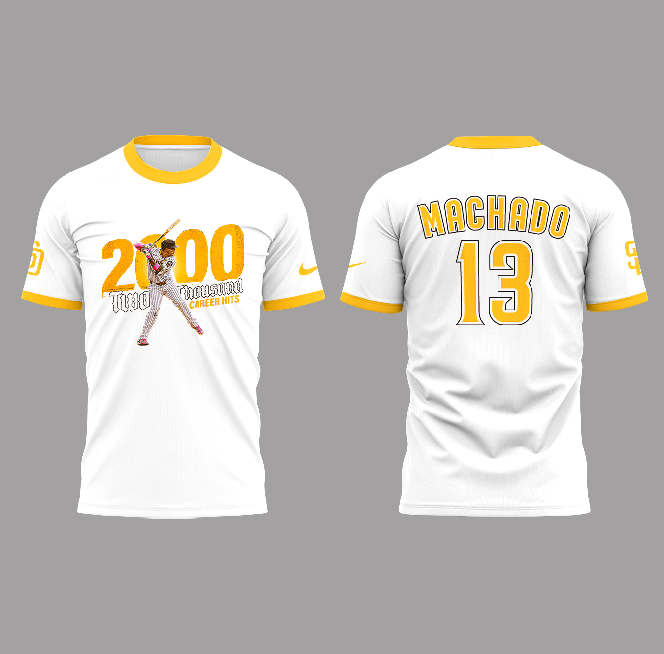 San Diego Padres Machado 2000 Career Hits T-Shirt - White San Diego Padres Machado 2000 Career Hits T-Shirt - White