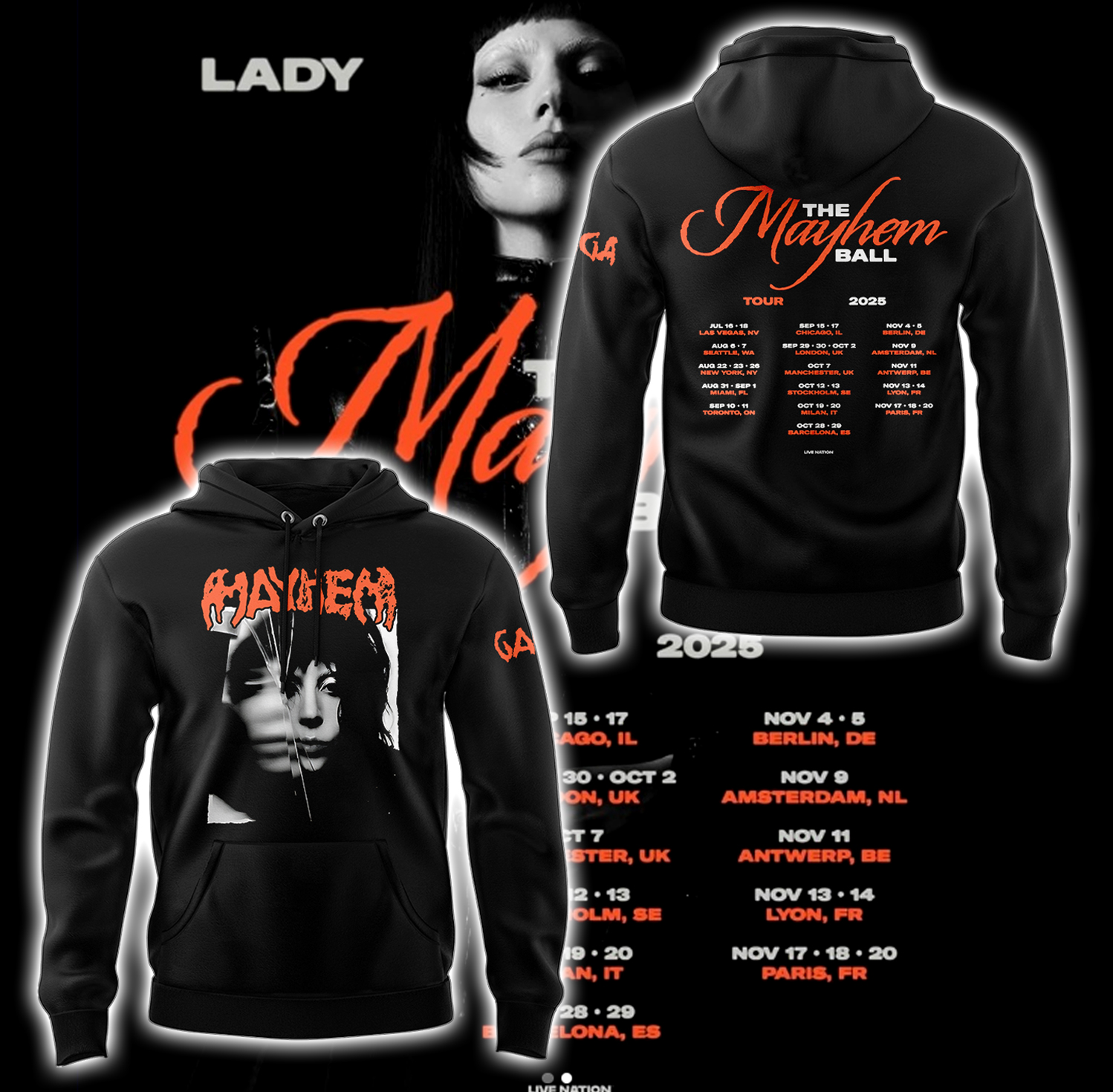 Lady Gaga The Mayhem Ball Tour 2025 Hoodie - Back Lady Gaga The Mayhem Ball Tour 2025 Hoodie - Back