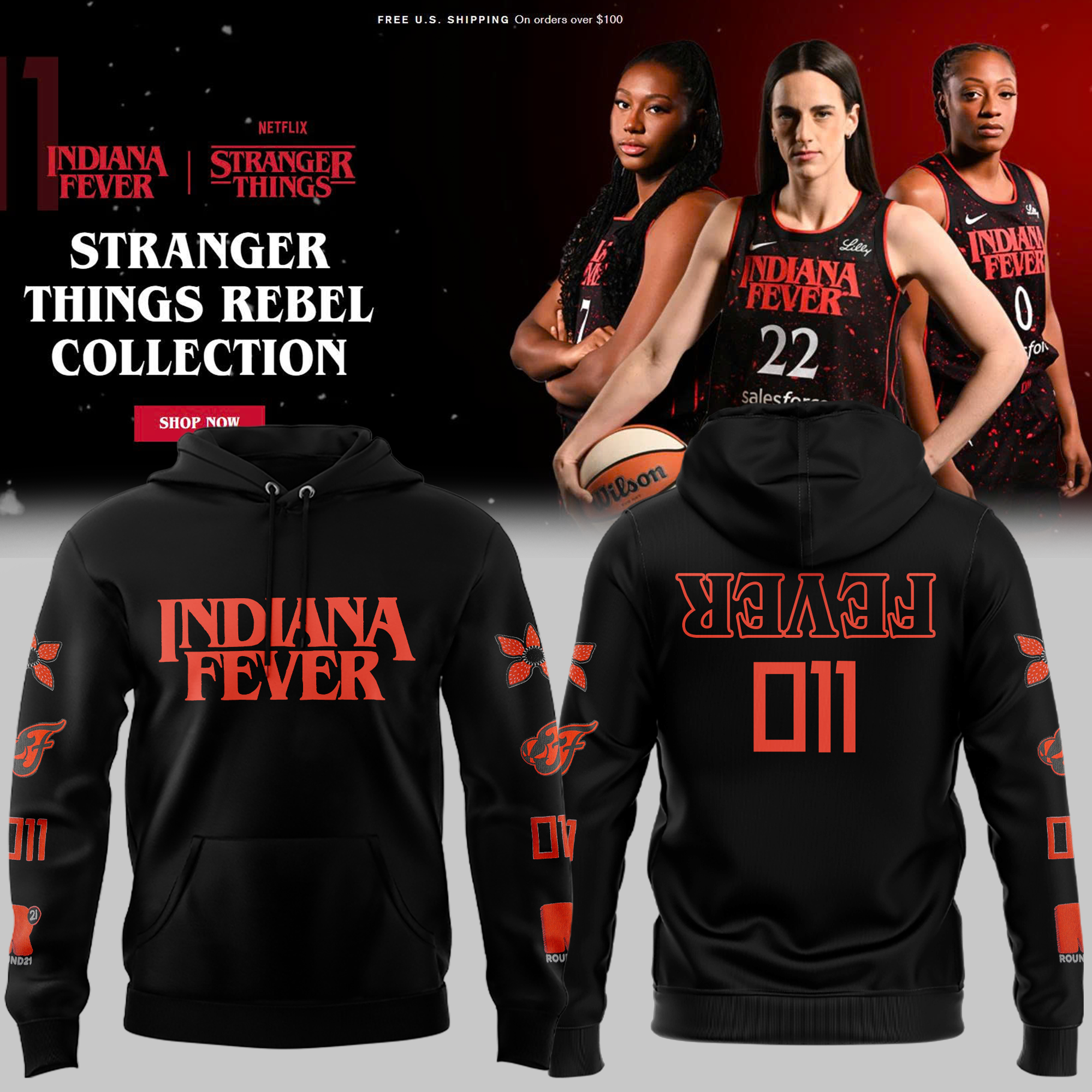 Indiana Fever Stranger Things Rebel Swingman Black Hoodie Set Indiana Fever Stranger Things Rebel Swingman Black Hoodie Set