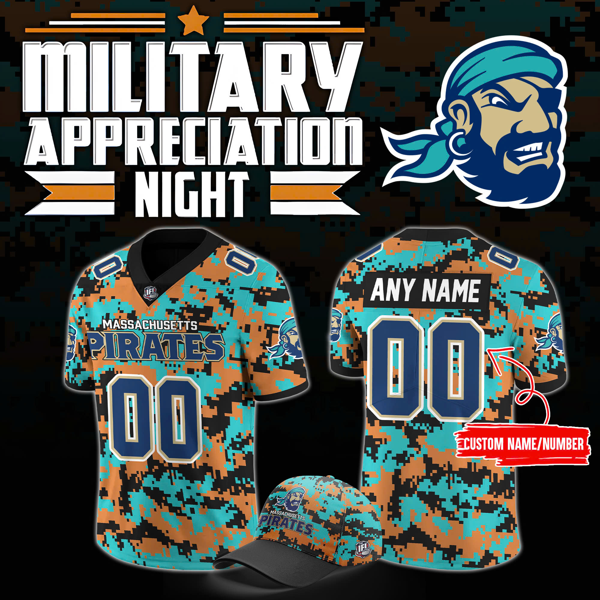Massachusetts Pirates Military Appreciation Night 2025 Special Football Jersey Massachusetts Pirates Military Appreciation Night 2025 Special Football Jersey