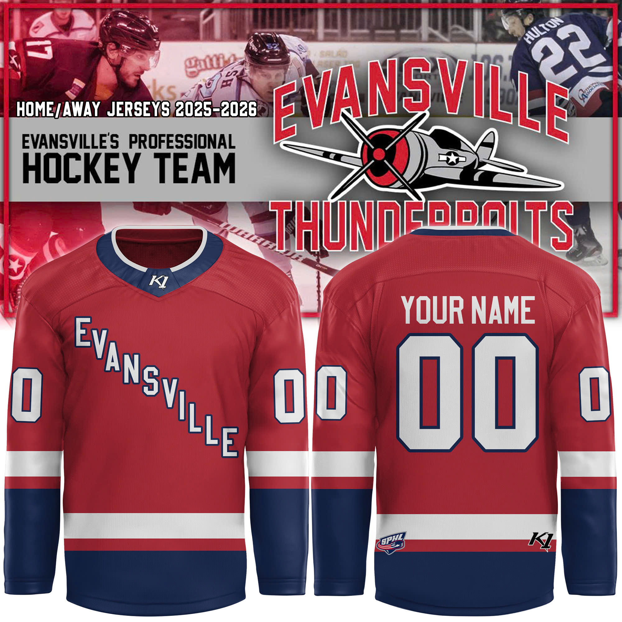 Evansville Thunderbolts New Season 2025-2026 Hockey Jersey Evansville Thunderbolts New Season 2025-2026 Hockey Jersey
