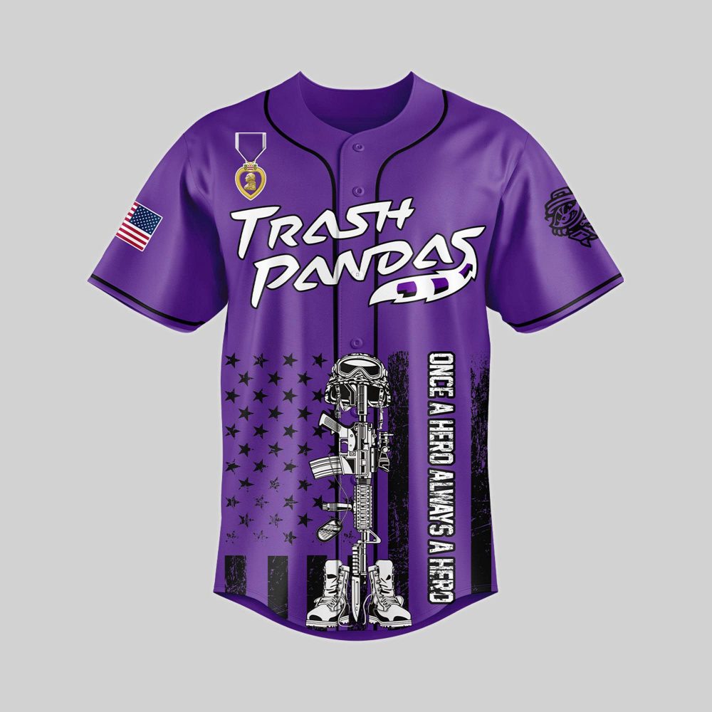 Rocket City Trash Pandas x Purple Heart Day Baseball Jersey - Image 2