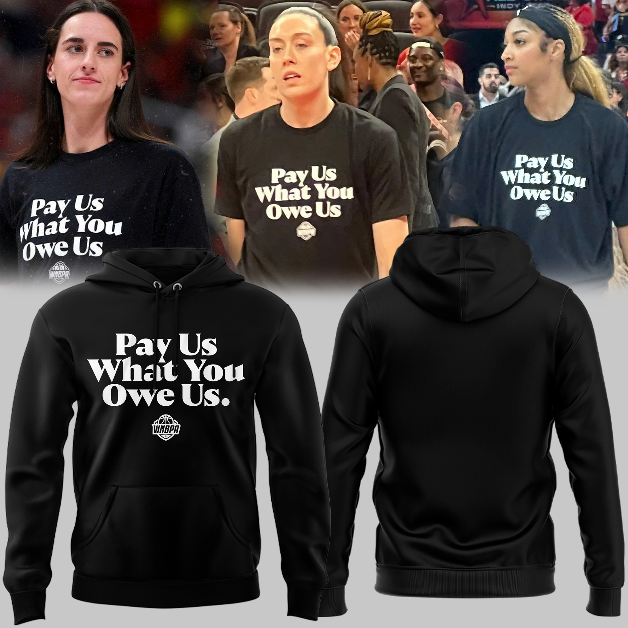 WNBA "Pay Us What You Owe Us " Black Hoodie WNBA "Pay Us What You Owe Us " Black Hoodie