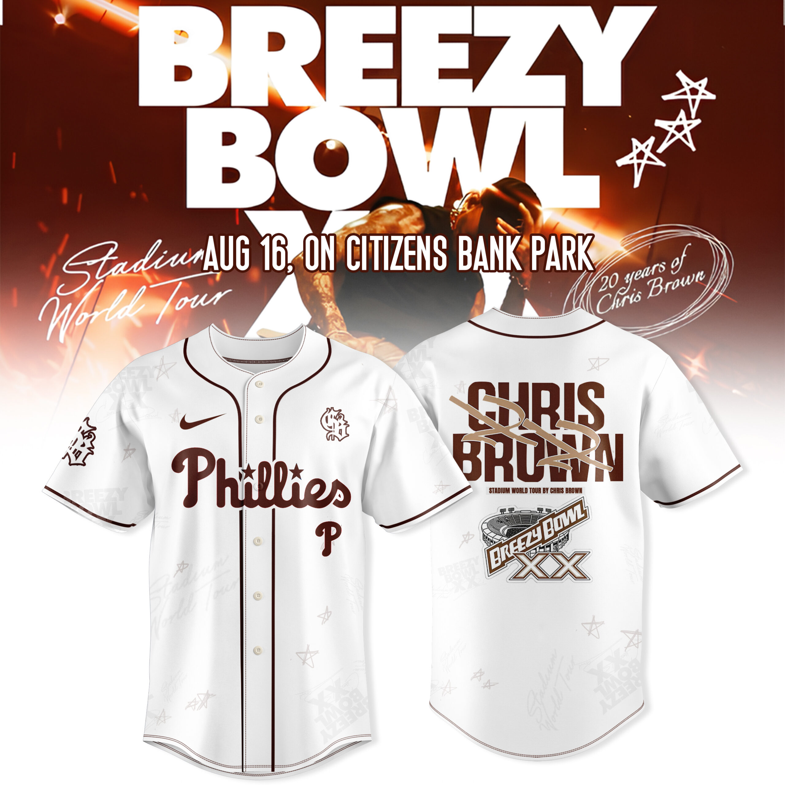 Philadelphia Phillies x Breezy Bowl XX Tour 2025 White Baseball Jersey Philadelphia Phillies x Breezy Bowl XX Tour 2025 White Baseball Jersey