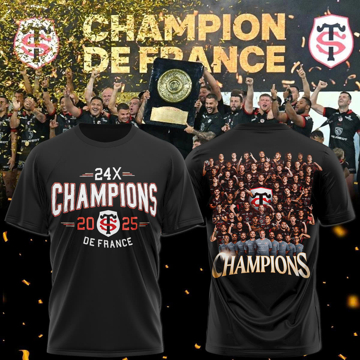 Stade Toulousain 24X Champions 2025 De France Special T-Shirt Stade Toulousain 24X Champions 2025 De France Special T-Shirt