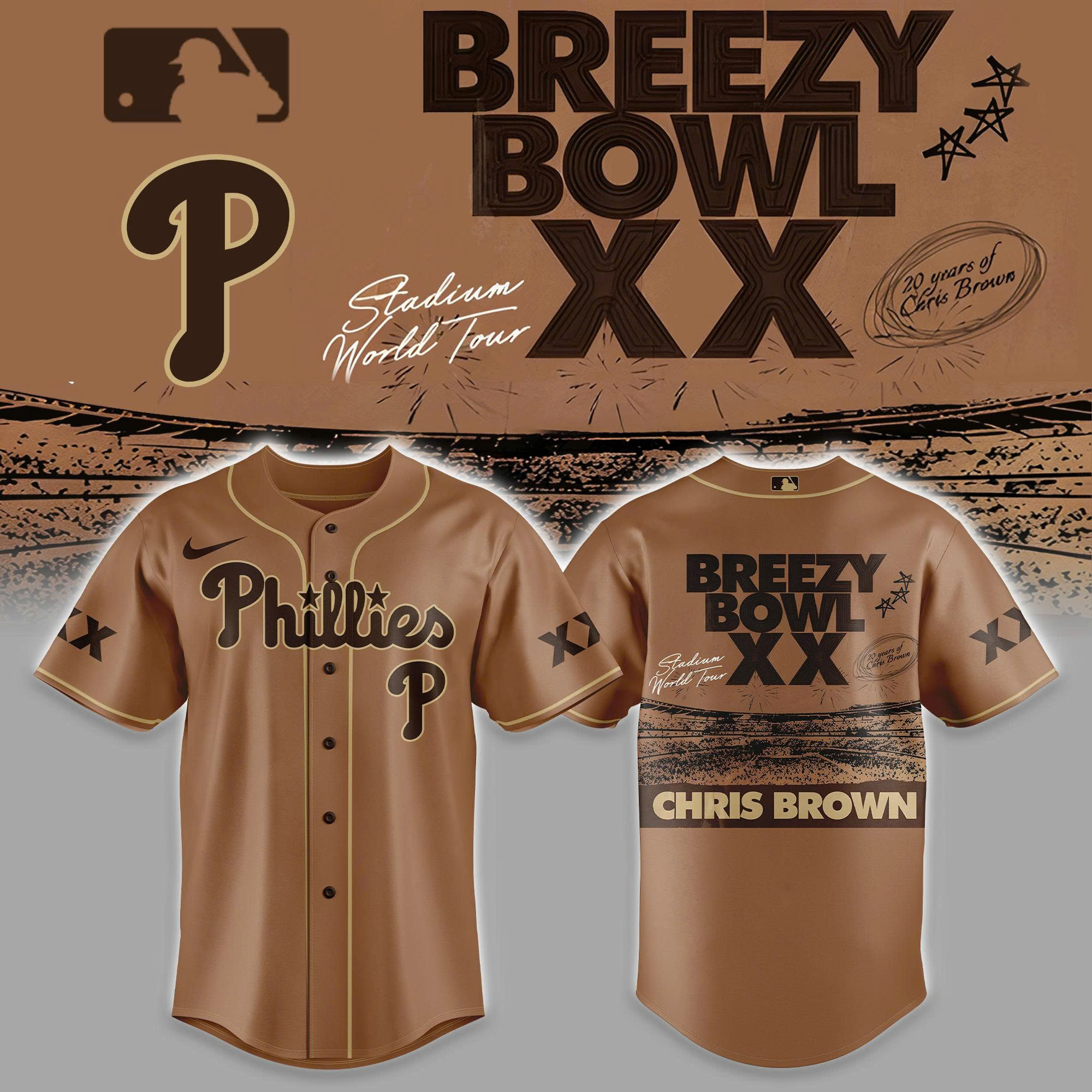 Philadelphia Phillies x Breezy Bowl XX Special Baseball Jersey - Brown Philadelphia Phillies x Breezy Bowl XX Special Baseball Jersey - Brown