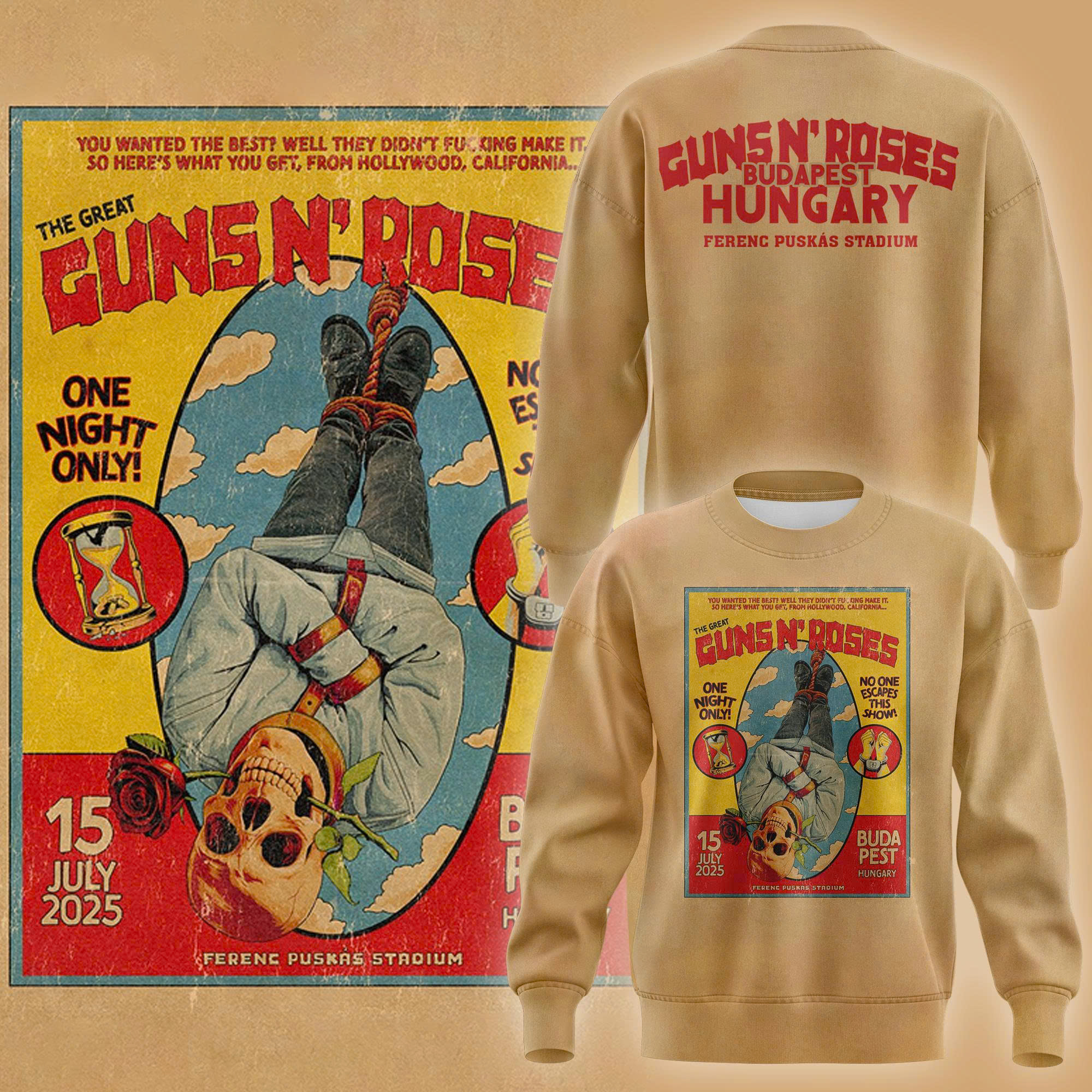 Guns N’ Roses 2025 Fan Sweatshirt – Budapest Edition Guns N’ Roses 2025 Fan Sweatshirt – Budapest Edition