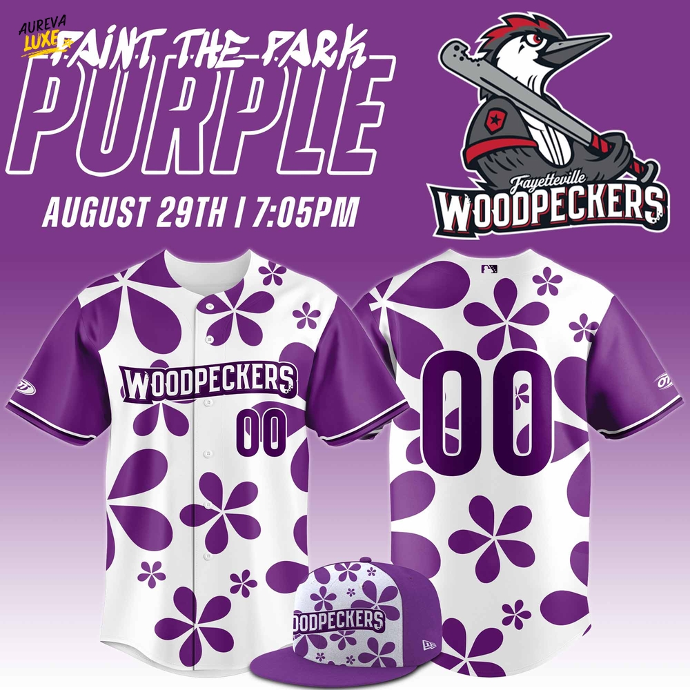 Fayetteville Woodpecker "Purple" Paint the Park Custom Baseball Jersey Fayetteville Woodpecker "Purple" Paint the Park Custom Baseball Jersey