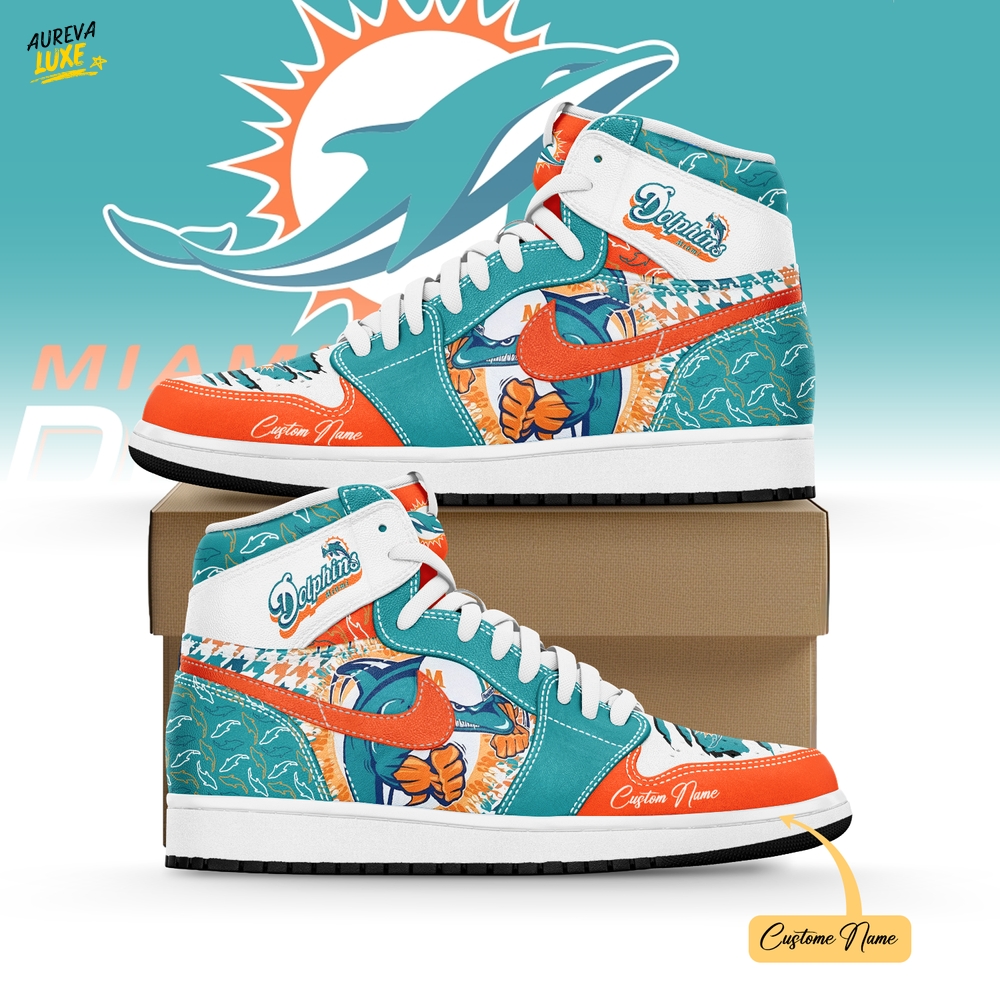 Gleammerch Miami Dolphins AJ1 High Sneakers Shoes For Men And Women Gleammerch Miami Dolphins AJ1 High Sneakers Shoes For Men And Women