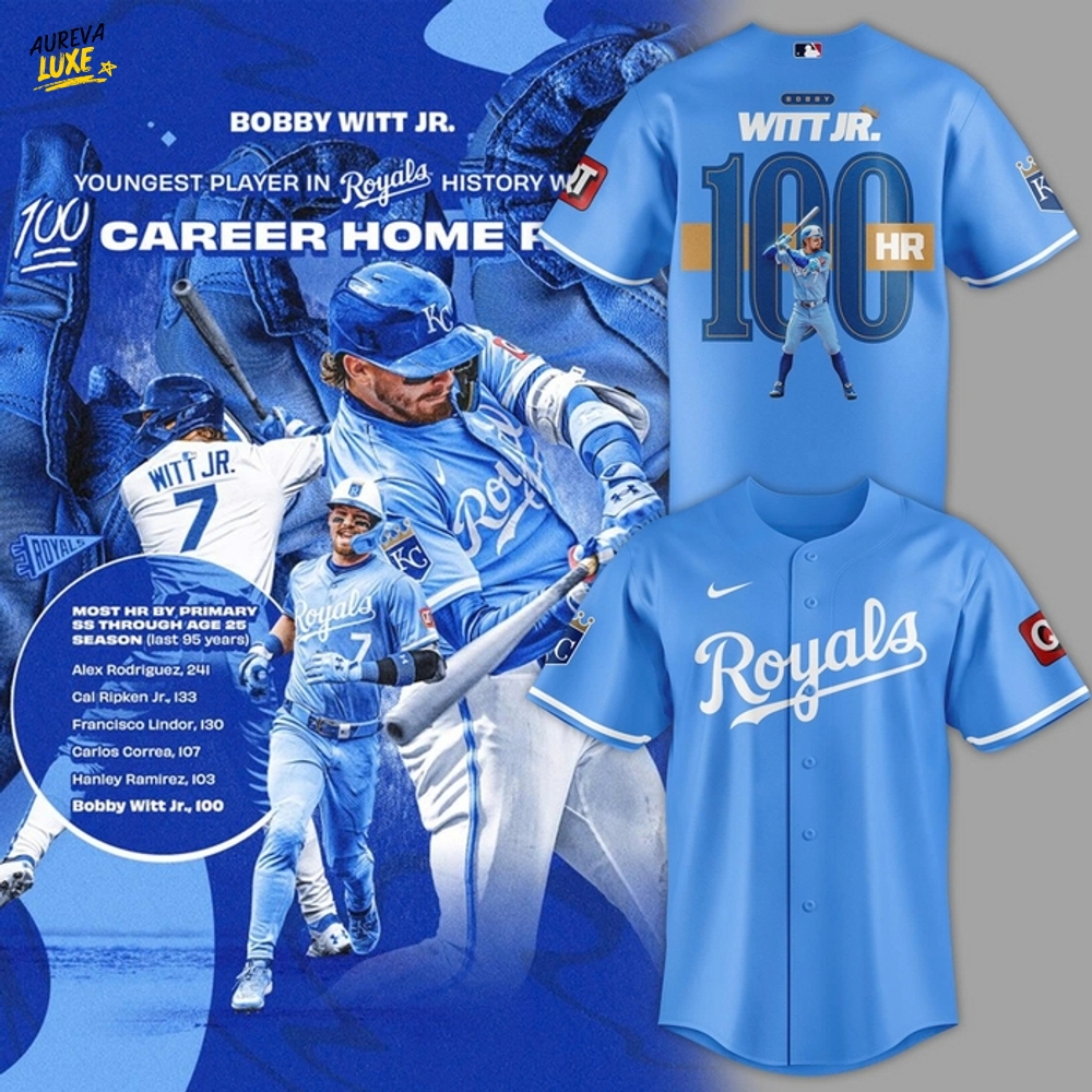 Kansas City Royals Bobby Witt Jr. reach 100 homers Jersey Kansas City Royals Bobby Witt Jr. reach 100 homers Jersey
