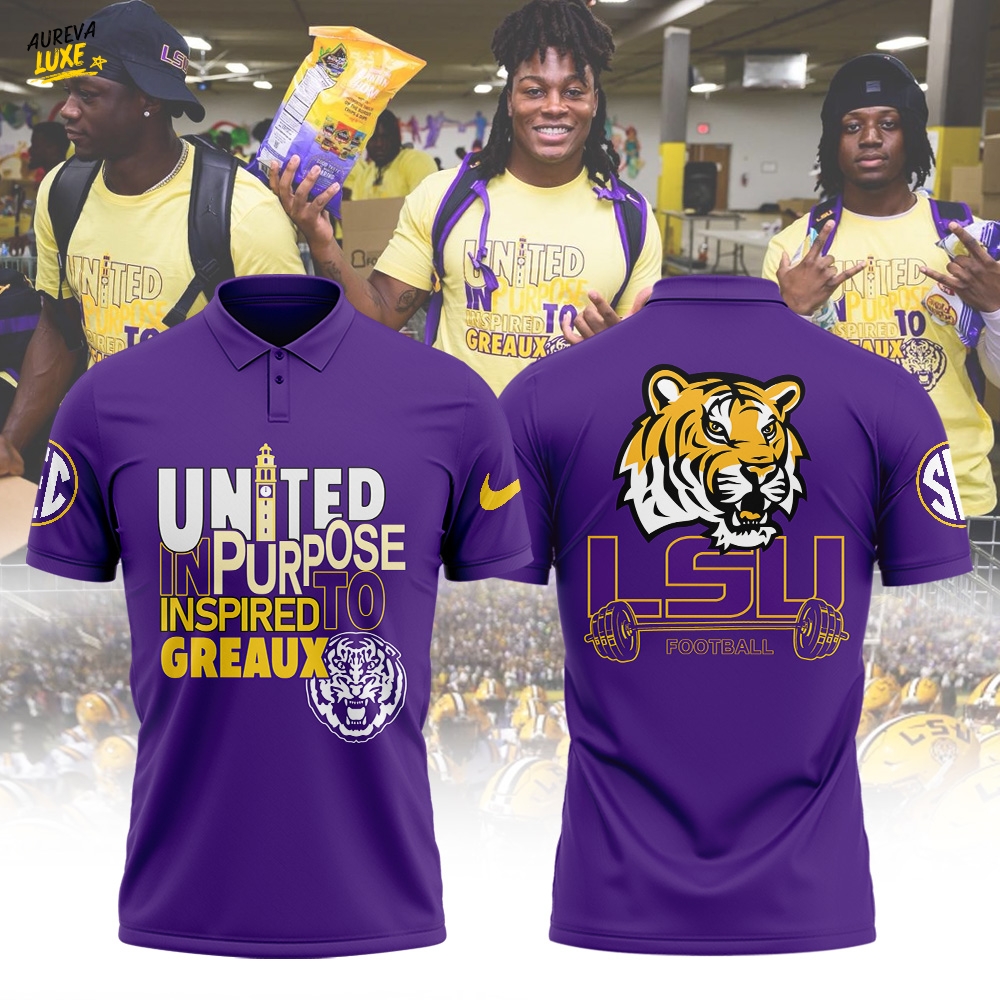 LSU Tigers "United in Purpose Inspired to Greaux" Special Polo - Purple LSU Tigers "United in Purpose Inspired to Greaux" Special Polo - Purple