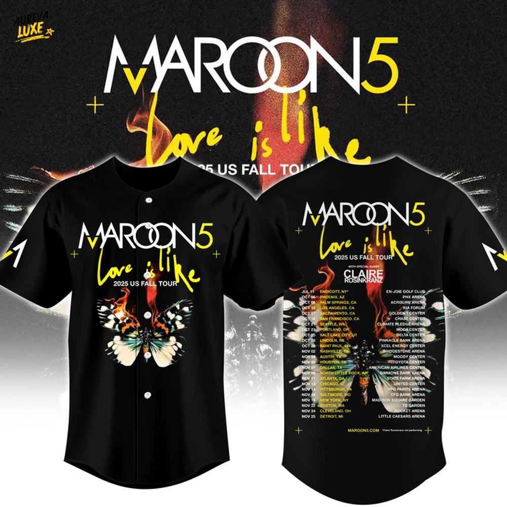 Maroon 5 Love Is Like 2025 US Fall Tour Baseball Jersey Maroon 5 Love Is Like 2025 US Fall Tour Baseball Jersey