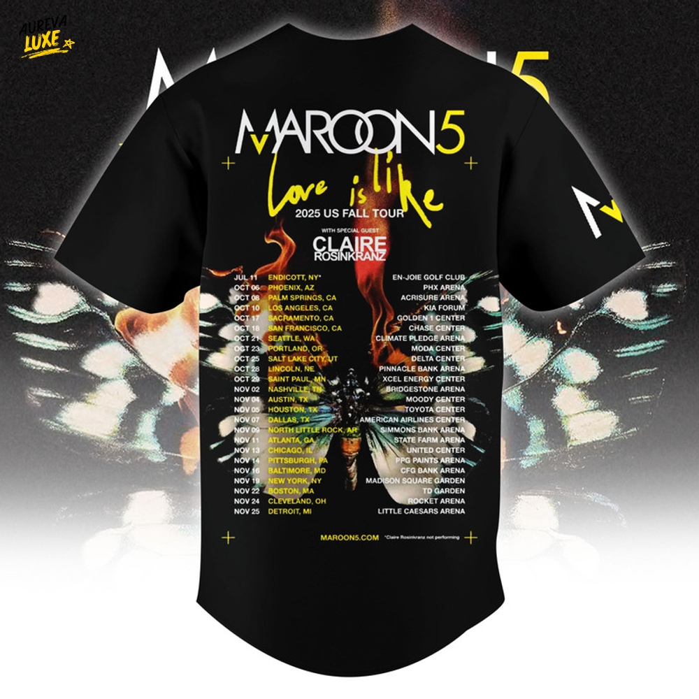 Maroon 5 Love Is Like 2025 US Fall Tour Baseball Jersey Maroon 5 Love Is Like 2025 US Fall Tour Baseball Jersey