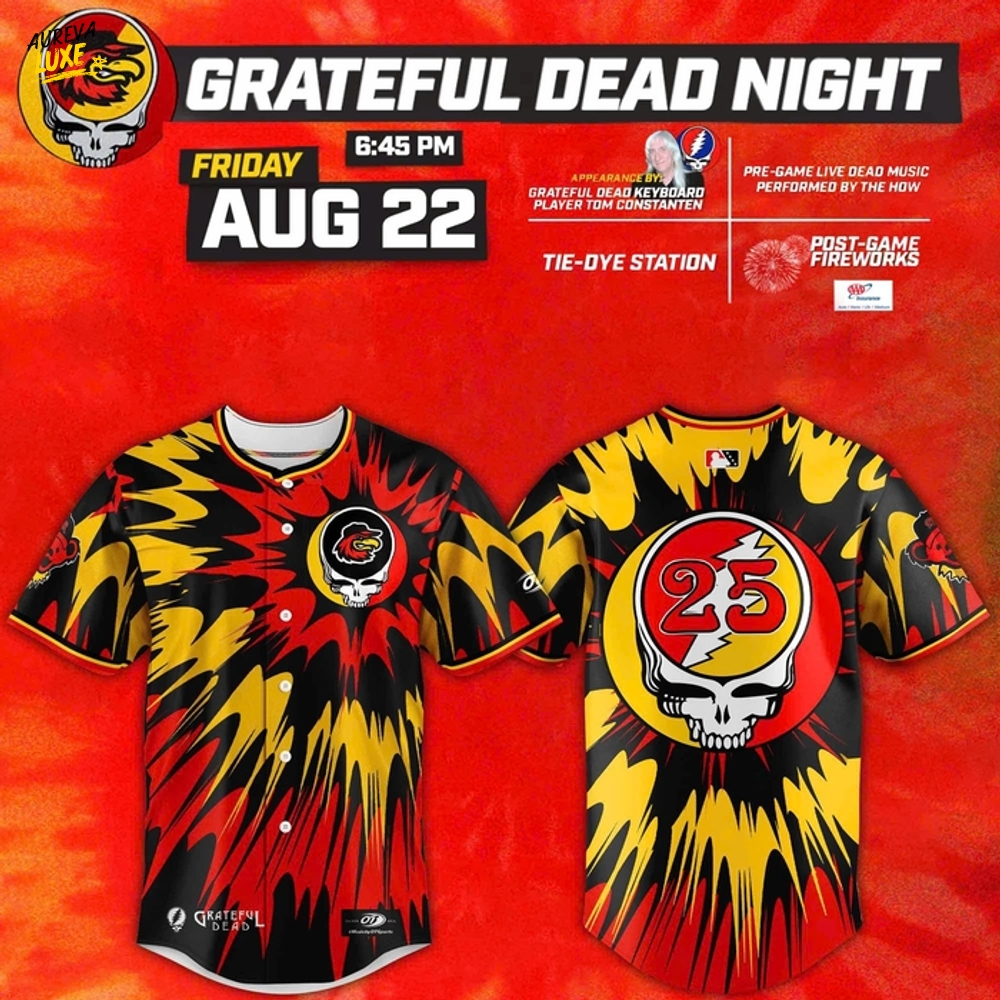 Rochester Red Wings x Grateful Dead Night Special Baseball Jersey Rochester Red Wings x Grateful Dead Night Special Baseball Jersey