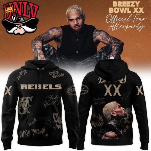 UNLV Rebels Football x Chris Brown Breezy Bowl XX Tour 2025 Black Hoodie