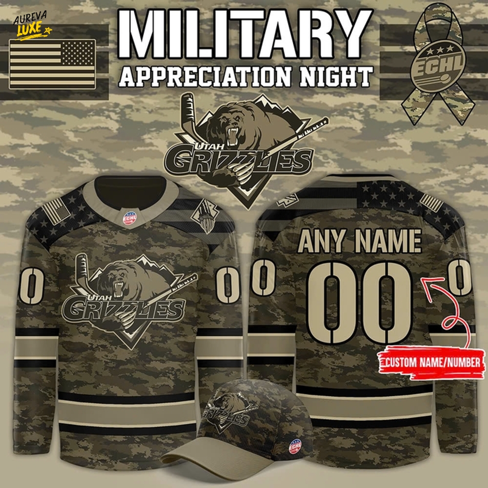 Utah Grizzlies x Military Night Appreciation Custom Hockey Jersey Utah Grizzlies x Military Night Appreciation Custom Hockey Jersey