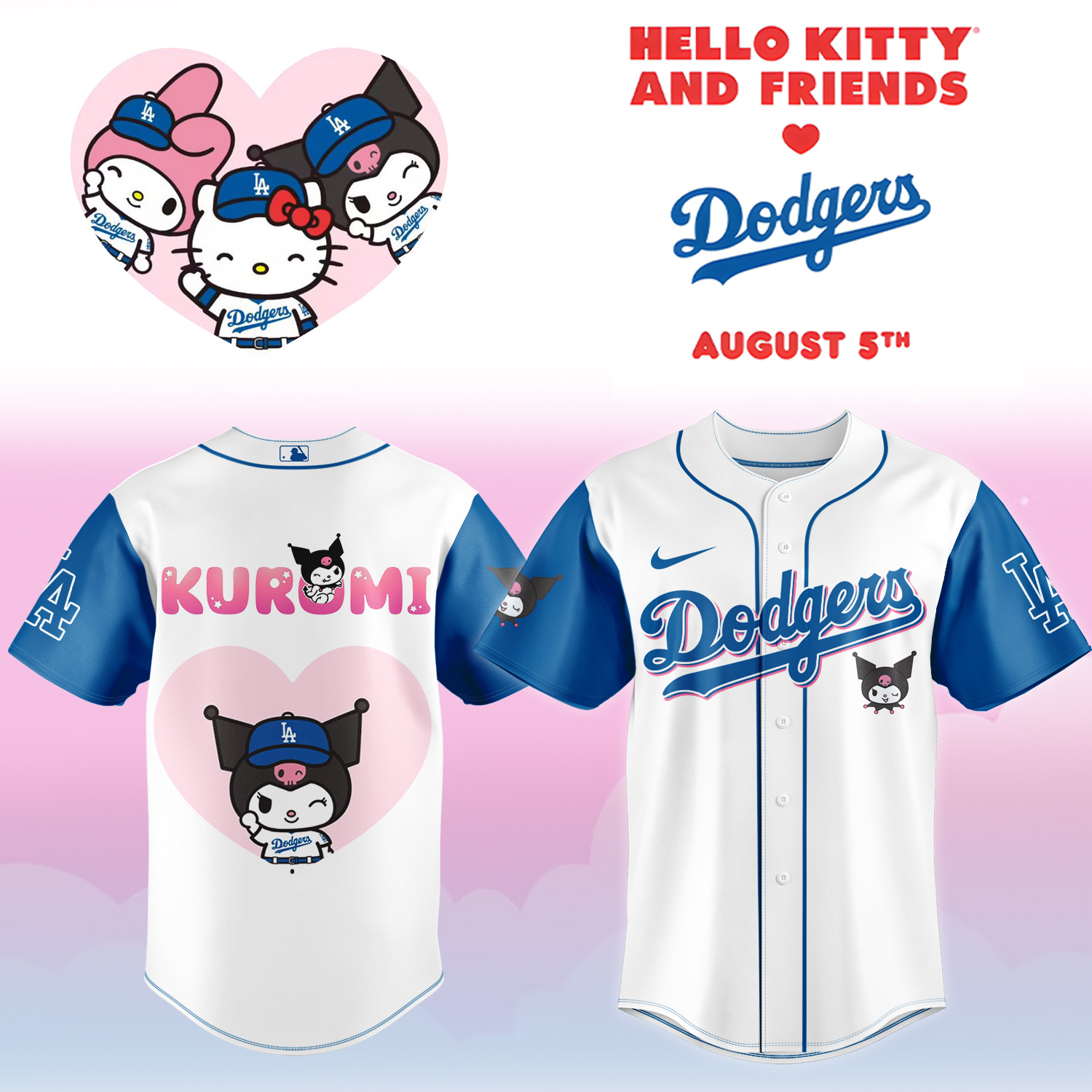 Los Angeles Dodgers x Hello Kitty Night Blue Kuromi Jersey 2025 Los Angeles Dodgers x Hello Kitty Night Blue Kuromi Jersey 2025