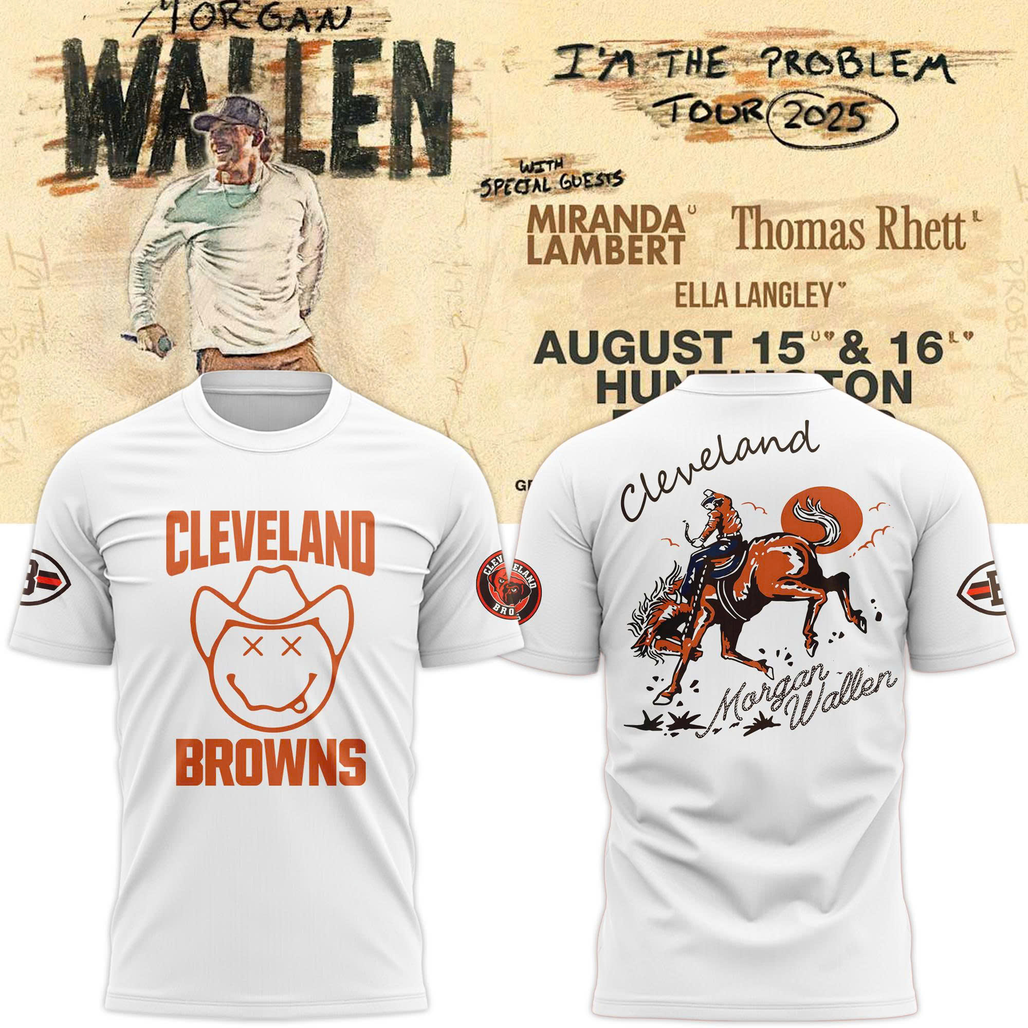 Cleveland Browns x Morgan Wallen Tour 2025 White Shirt Cleveland Browns x Morgan Wallen Tour 2025 White Shirt