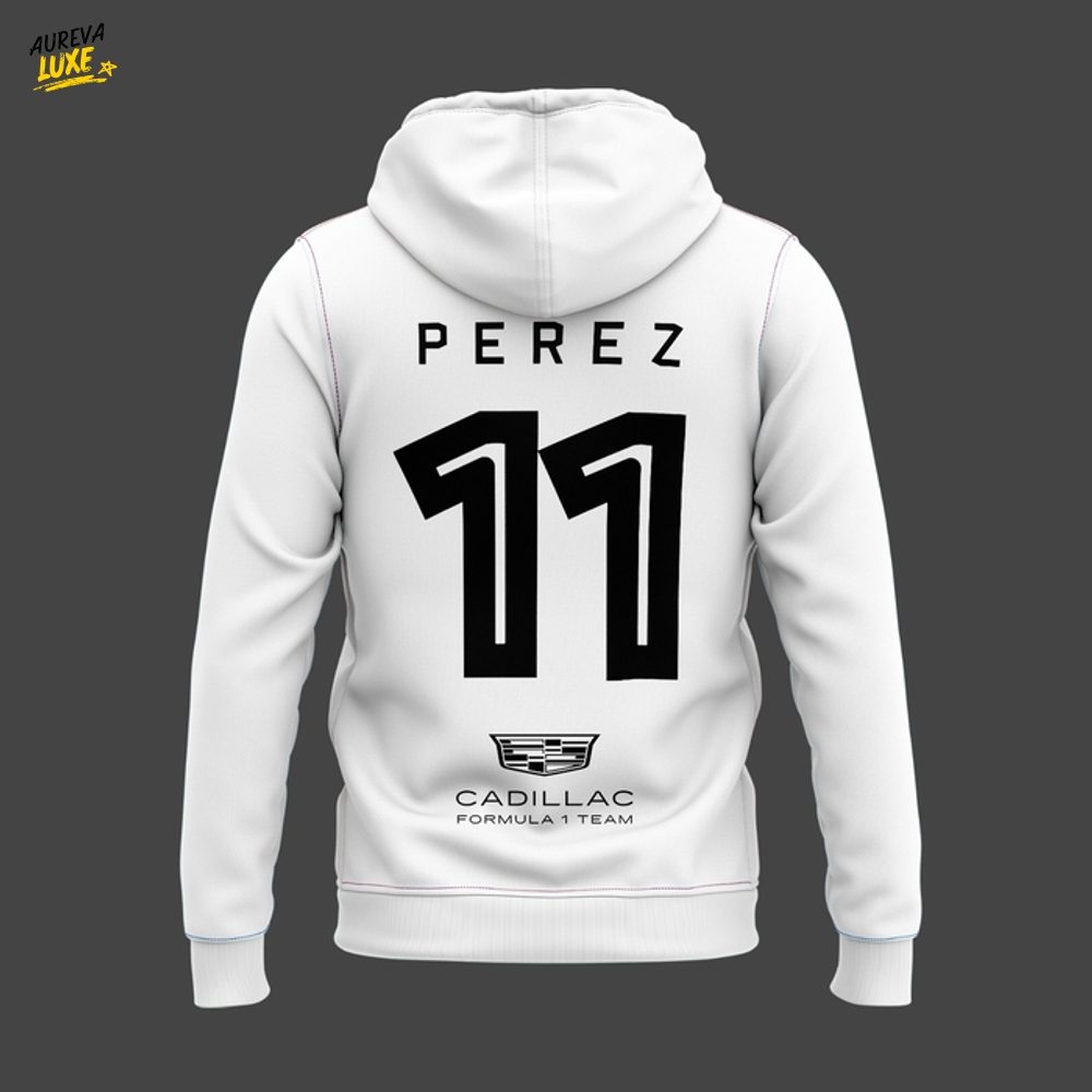 Cadillac Formula 1 Team Sergio Perez White Hoodie Cadillac Formula 1 Team Sergio Perez White Hoodie