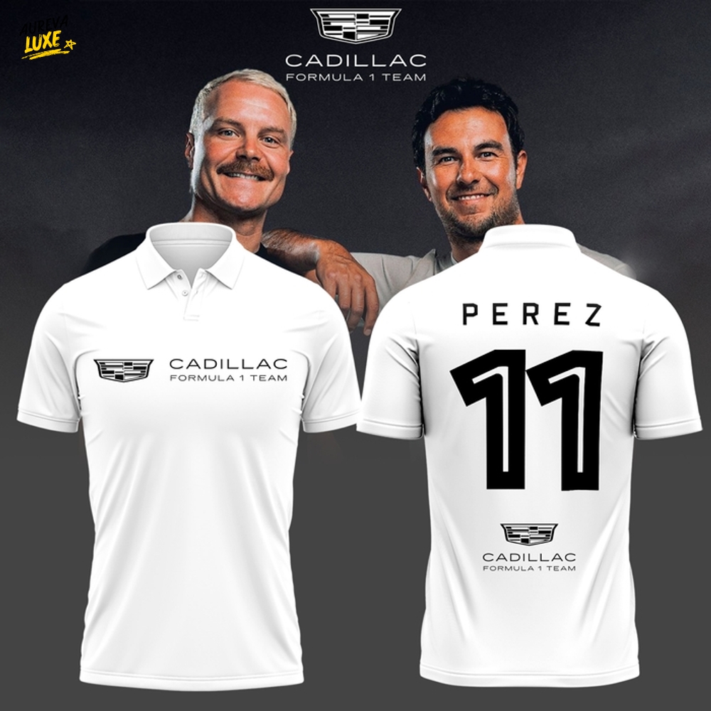 Cadillac Formula 1 Team Sergio Perez White Polo Shirt Cadillac Formula 1 Team Sergio Perez White Polo Shirt