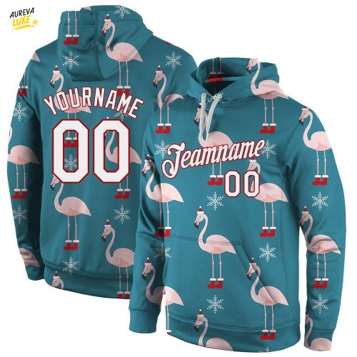 Custom Aqua White Red Christmas 3D Sports Pullover Hoodie