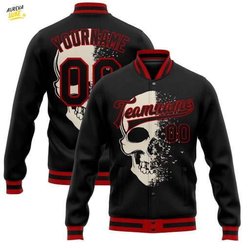 Custom Black Red Skull Fashion 3D Varsity Letterman Jacket