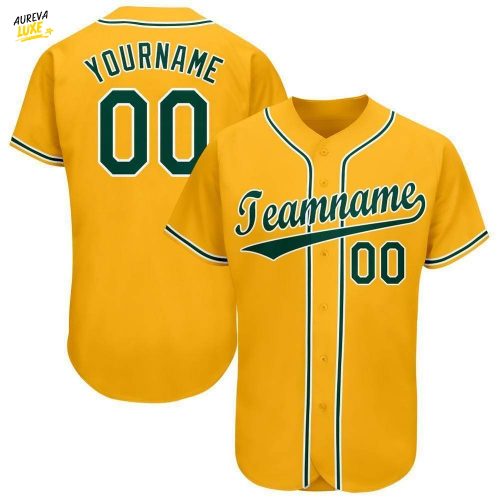 Custom Gold Green White Baseball Jersey