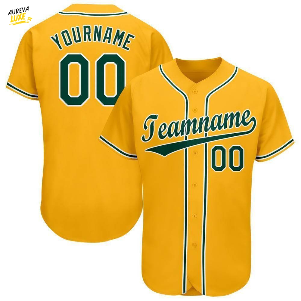 Custom Gold Green White Baseball Jersey Custom Gold Green White Baseball Jersey
