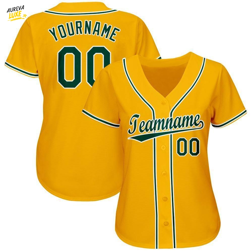 Custom Gold Green White Baseball Jersey Custom Gold Green White Baseball Jersey
