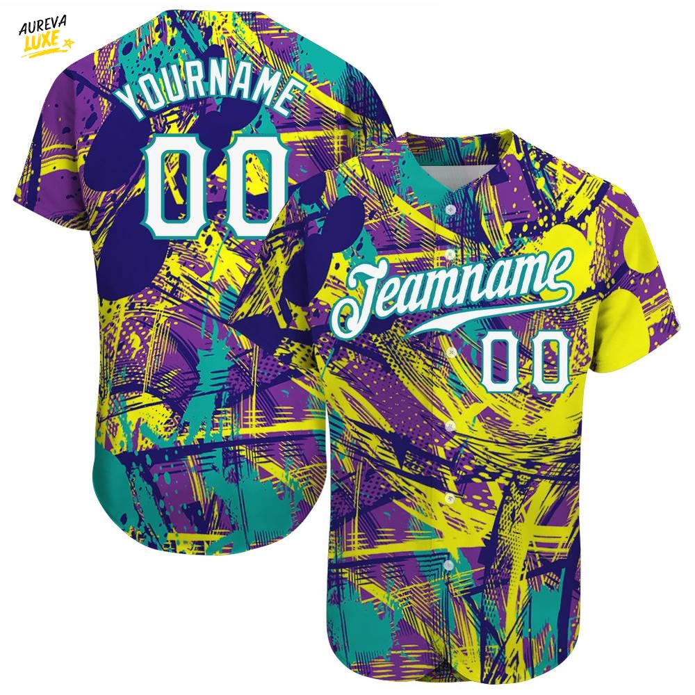 Custom Graffiti Abstract Urban Pattern White Teal 3D Authentic Baseball Jersey Custom Graffiti Abstract Urban Pattern White Teal 3D Authentic Baseball Jersey