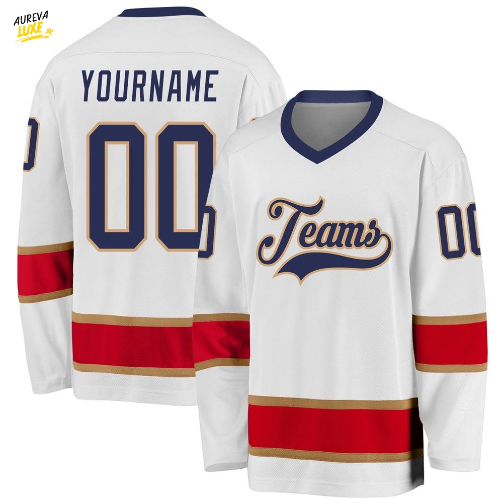 Custom White Navy Red Hockey Jersey Custom White Navy Red Hockey Jersey