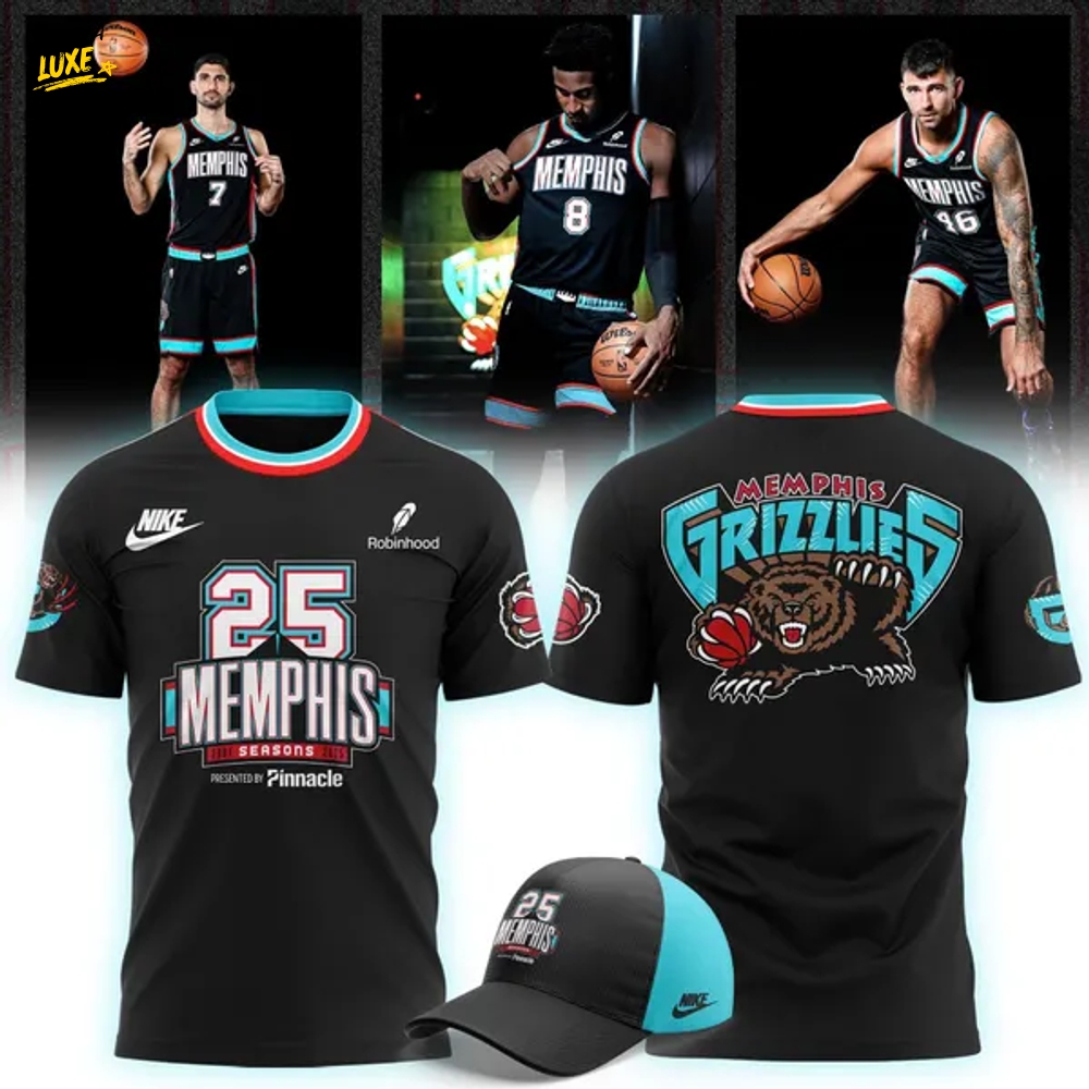 Memphis Grizzlies 25th Anniversary Classic Uniform 2025 T-Shirt Back in Black Memphis Grizzlies 25th Anniversary Classic Uniform 2025 T-Shirt Back in Black