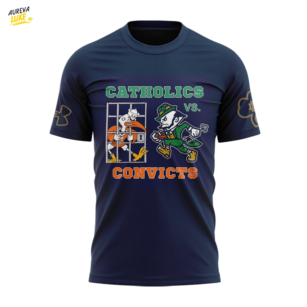Notre Dame Football 2025 Catholics vs Convicts Game T-shirt Notre Dame Football 2025 Catholics vs Convicts Game T-shirt