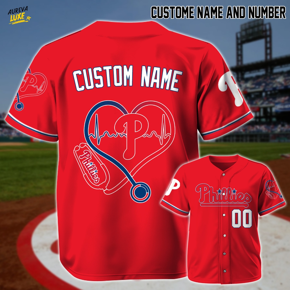 Personalized Philadelphia Phillies x Nurse Heartbeat-3D Baseball Jersey Personalized Philadelphia Phillies x Nurse Heartbeat-3D Baseball Jersey