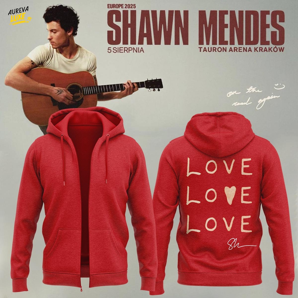 Shawn Mendes "On The Road Again" Special Red Hoodie Shawn Mendes "On The Road Again" Special Red Hoodie