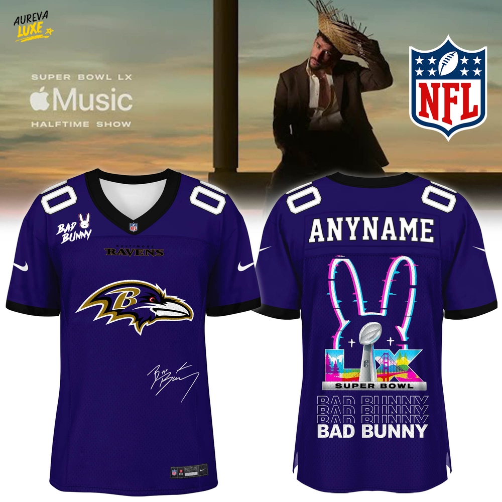 Baltimore Ravens x Bad Bunny Super Bowl Football Jersey Limited Edition Baltimore Ravens x Bad Bunny Super Bowl Football Jersey Limited Edition