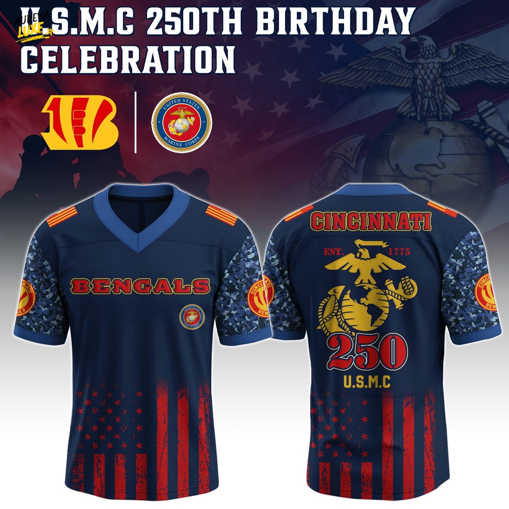 Cincinnati Bengals x USMC 250th Birthday Edition-V-neck Short Sleeve Jersey Cincinnati Bengals x USMC 250th Birthday Edition-V-neck Short Sleeve Jersey