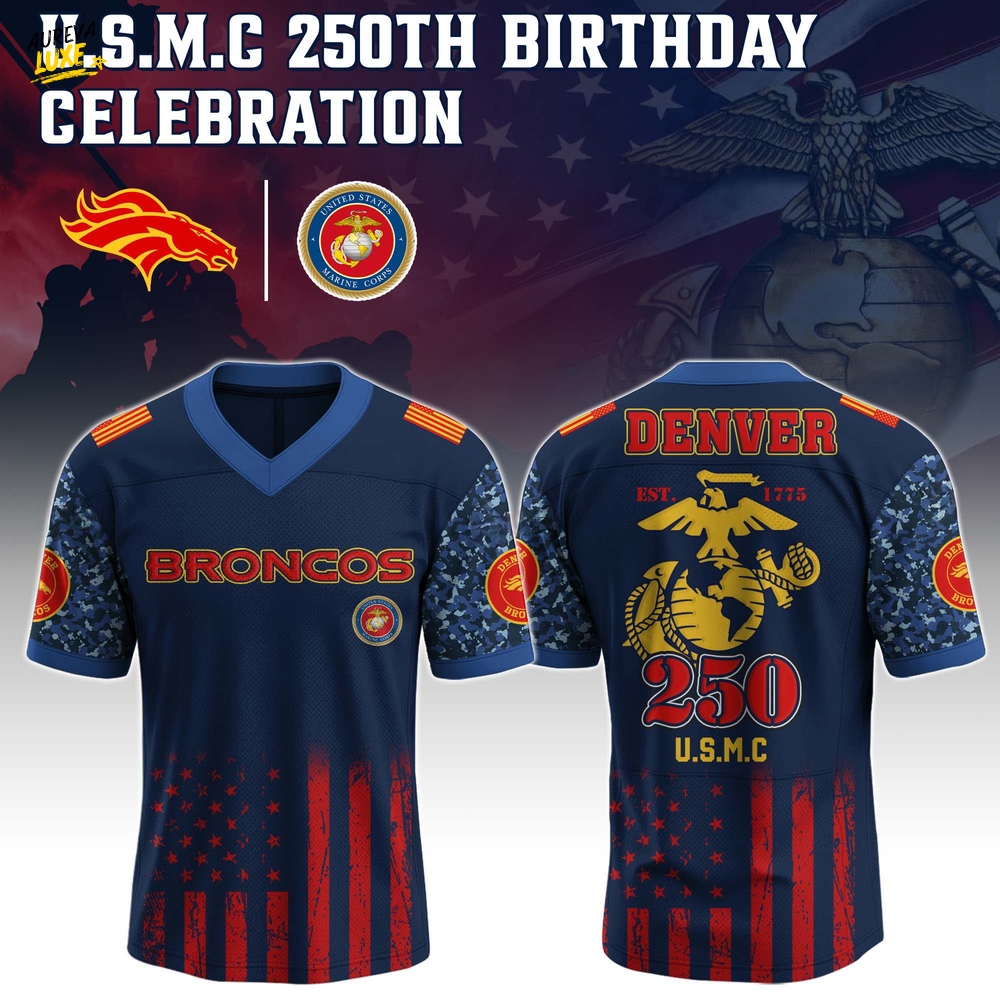 Denver Broncos x USMC 250th Birthday Edition-V-neck Short Sleeve Jersey Denver Broncos x USMC 250th Birthday Edition-V-neck Short Sleeve Jersey