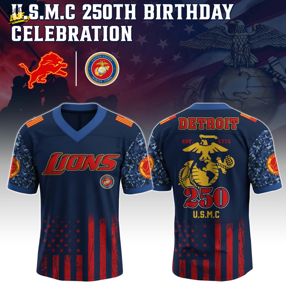 Detroit Lions x USMC 250th Birthday Edition-V-neck Short Sleeve Jersey Detroit Lions x USMC 250th Birthday Edition-V-neck Short Sleeve Jersey