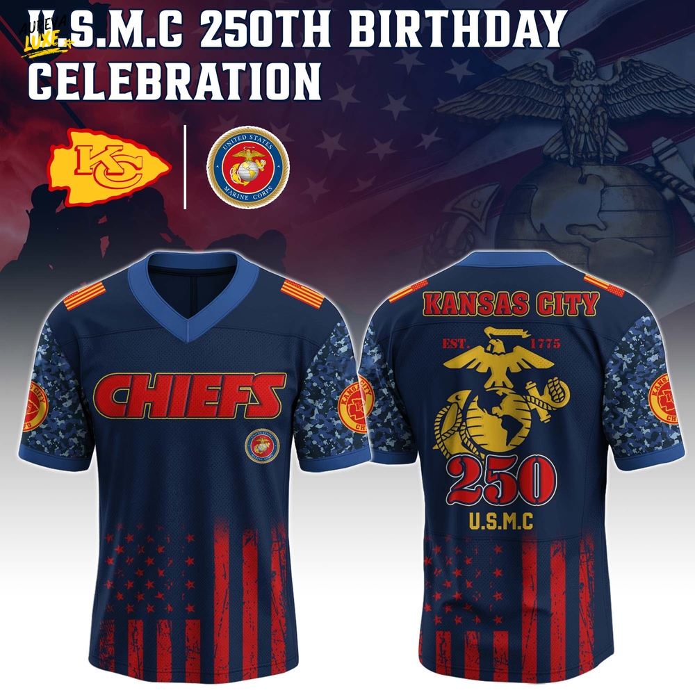 Kansas City Chiefs x USMC 250th Birthday Edition-V-neck Short Sleeve Jersey Kansas City Chiefs x USMC 250th Birthday Edition-V-neck Short Sleeve Jersey