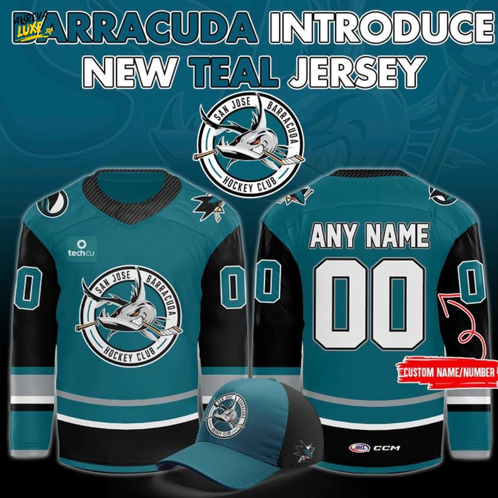 San Jose Barracuda Special New 2025-2026 Teal Custom Hockey Jersey San Jose Barracuda Special New 2025-2026 Teal Custom Hockey Jersey
