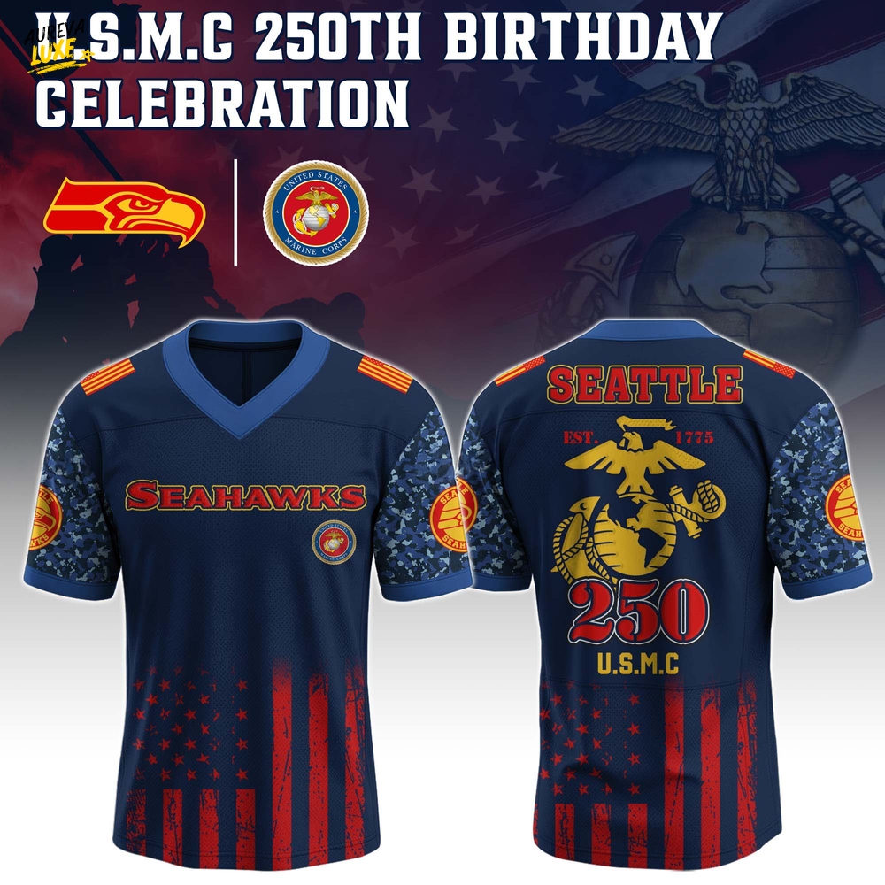 Seattle Seahawks x USMC 250th Birthday Edition-V-neck Short Sleeve Jersey Seattle Seahawks x USMC 250th Birthday Edition-V-neck Short Sleeve Jersey