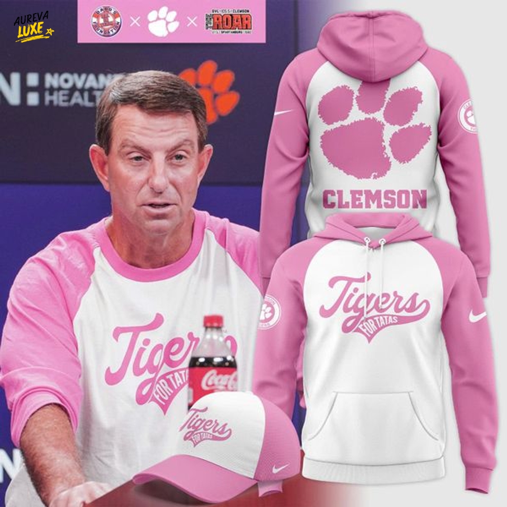 Coach Swinney x Clemson Tigers Football Breast Cancer Awareness 2025 Hoodie Coach Swinney x Clemson Tigers Football Breast Cancer Awareness 2025 Hoodie