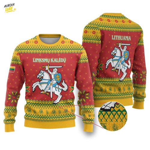 Lithuania Christmas Ugly Christmas Sweater Coat Of Arms Linksmu Kaledu