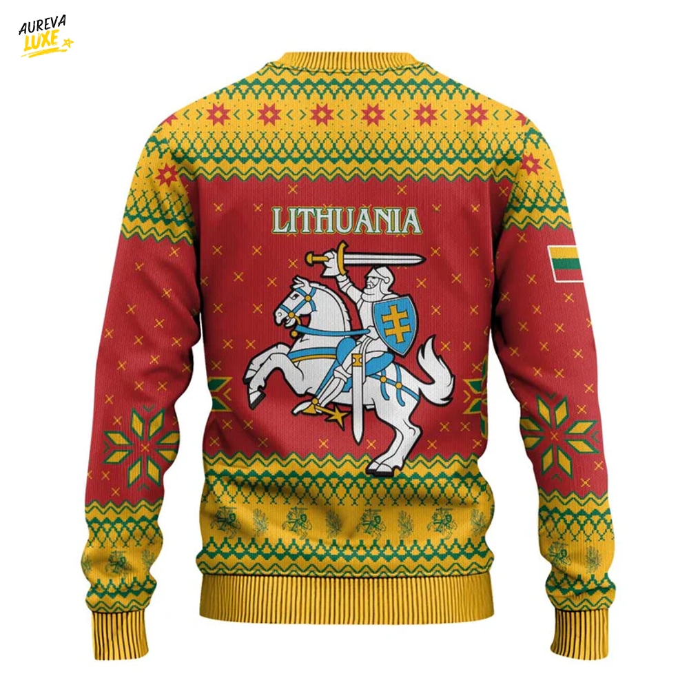 Lithuania Christmas Ugly Christmas Sweater Coat Of Arms Linksmu Kaledu Lithuania Christmas Ugly Christmas Sweater Coat Of Arms Linksmu Kaledu