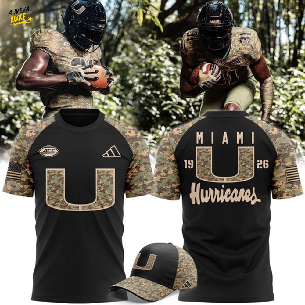 Men's Adidas Camo/Black Miami Hurricanes Football T-shirt Men's Adidas Camo/Black Miami Hurricanes Football T-shirt