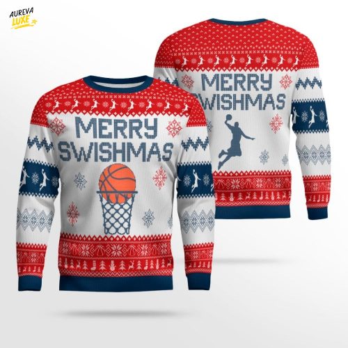 Merry Swishmas Ugly Christmas Sweater – Funny Basketball Holiday Gift
