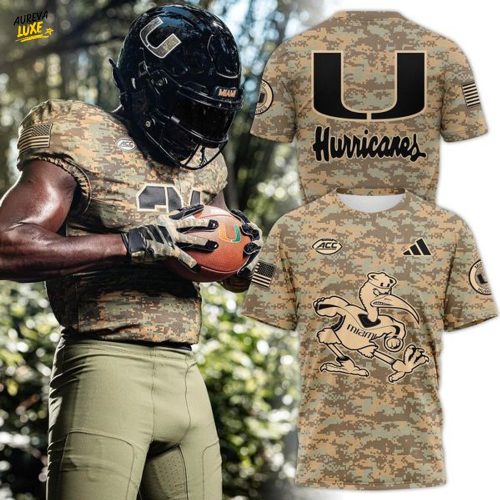 Miami Hurricanes Camo 2025 Military Appreciation T-shirt