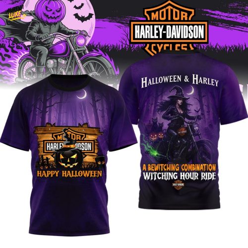 Premium Harley Davidson a Bewitching Combination Witching Hour Ride 2025 Halloween 3D Shirt